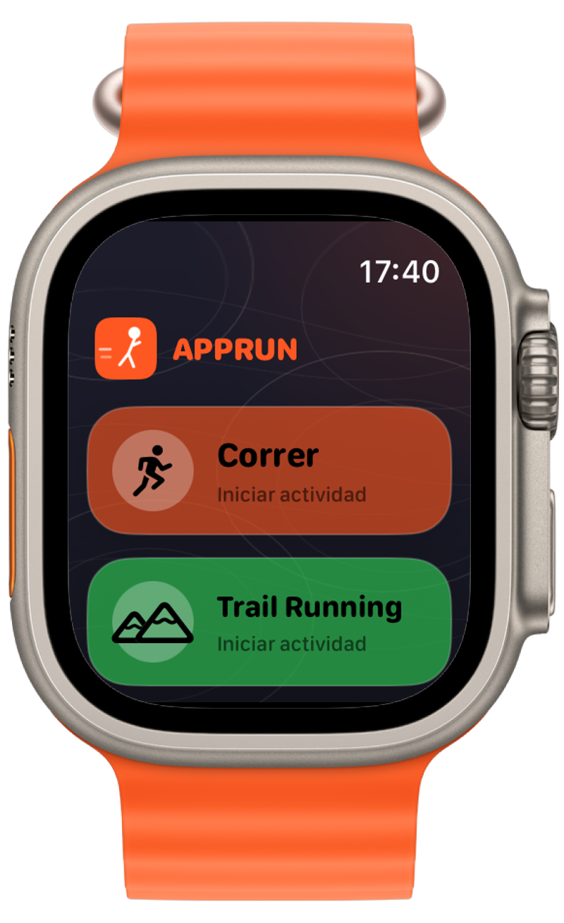 Pantalla de inicio de AppRun en Apple Watch