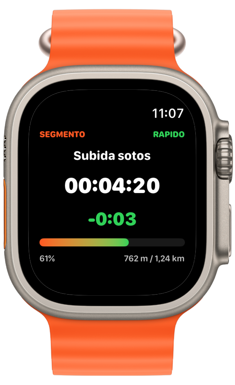 Pantalla de segmento en vivo de AppRun en Apple Watch